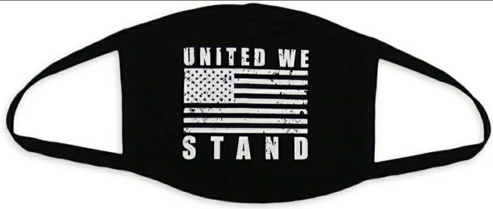 United We Stand American Flag Black 100% Cotton Face Mask